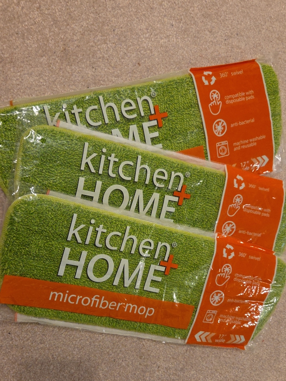 Green Microfiber Mop Pads - Pack of 3